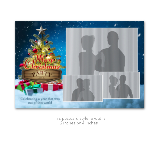 Christmas event or party photobooth print layout with tree and presents.