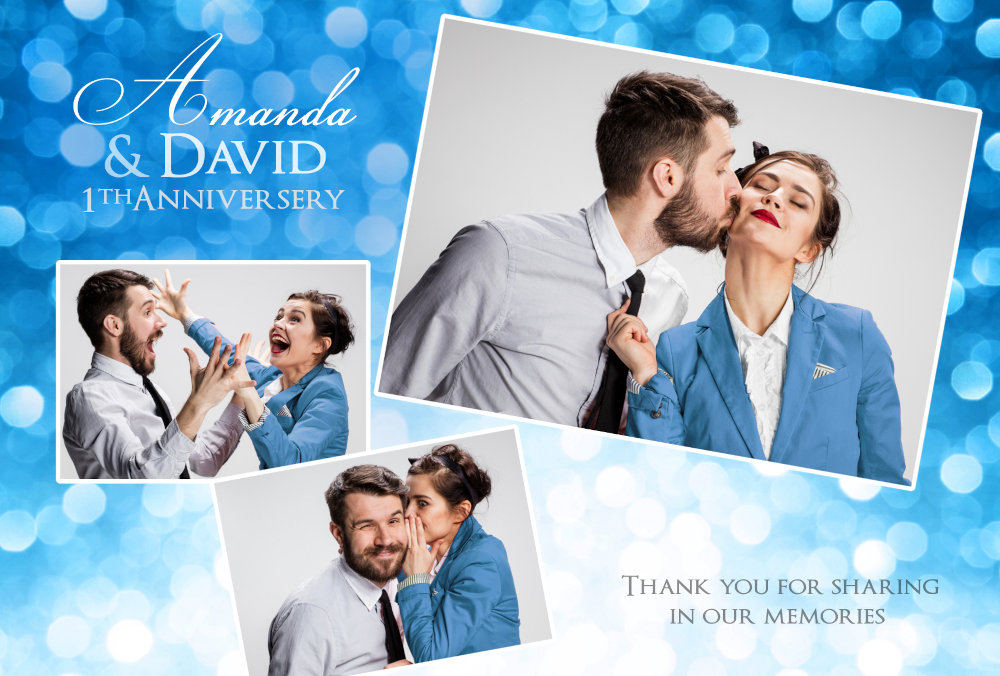 A sample photo booth 6x4 postcard sized print for an anniversary celebration.